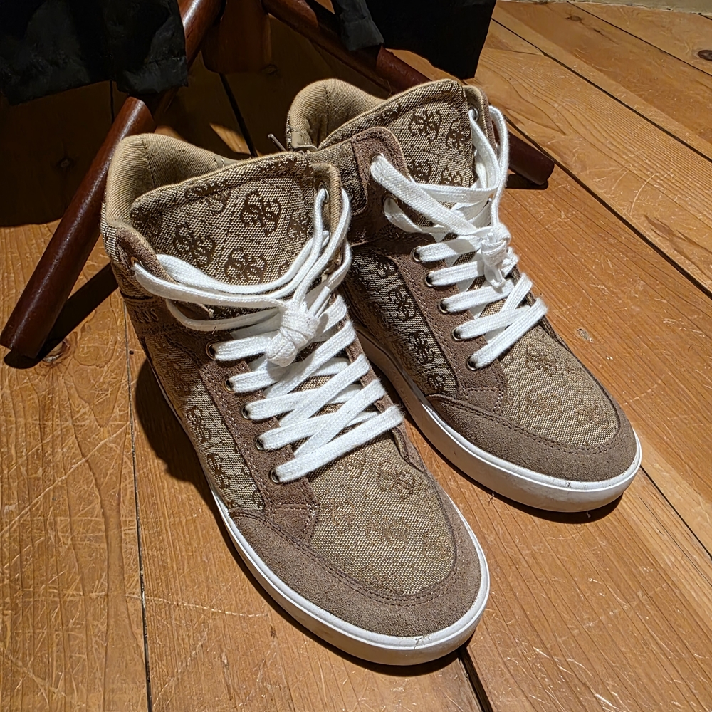 Guess Brown and White Heeled Boots